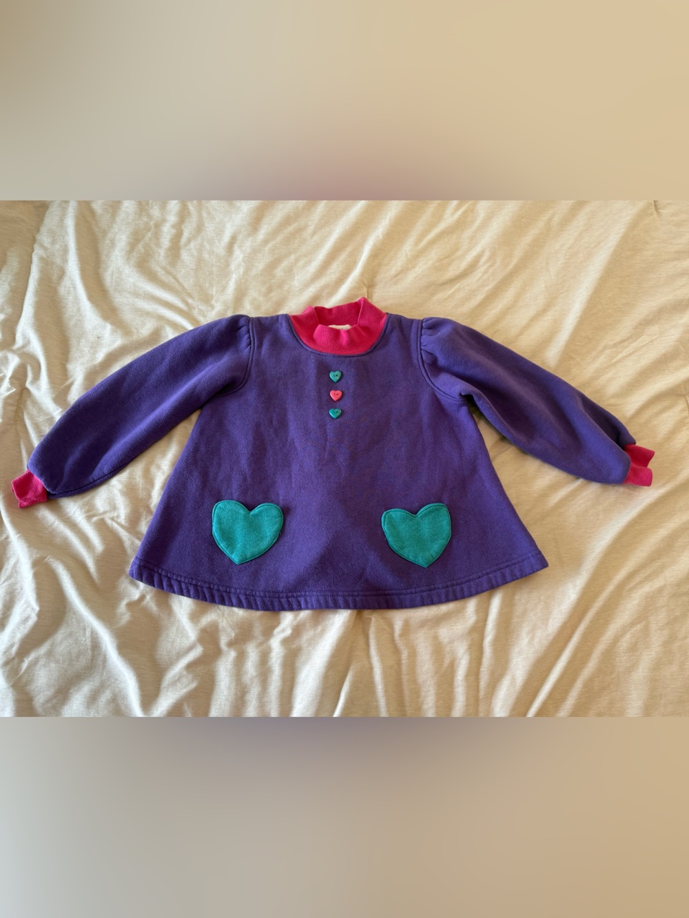 Vintage Palettes Girls 6X Purple Pink Teal Heart Pocket Sweatshirt 80s 90s